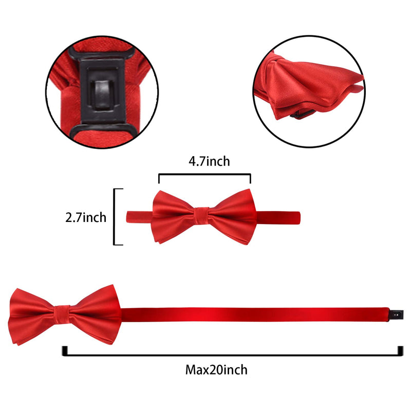 [Australia] - 4pcs Tie set in a gift box Solid Color Formal Necktie,Bow Tie,Pocket Square Laple Pin sets for Men Red Floral 