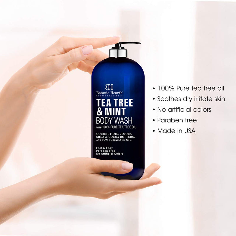 [Australia] - BOTANIC HEARTH Tea Tree Oil Body Wash with Mint - Paraben Free, Helps Fight Body Odor, Athlete's Foot, Jock Itch, Skin Irritations - Shower Gel Soap - Women & Men - (Packaging May Vary) 16 fl oz 