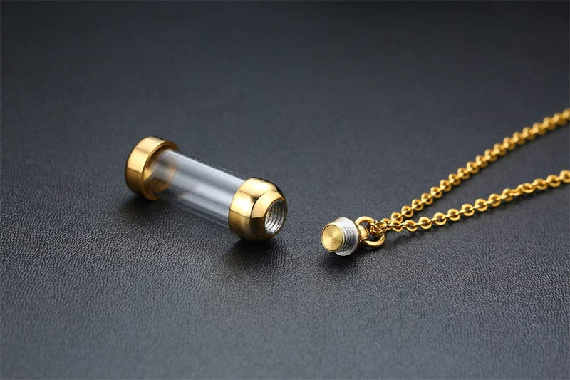 [Australia] - HUANIAN Stainless Steel Glass Container Tube Urn Keepsake Cremation Ashes Memorial Pendant Necklace for Men Women Gold 