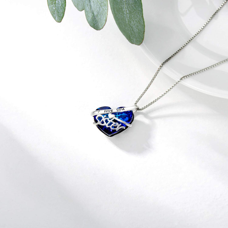[Australia] - AOBOCO Sister Necklace Gifts 925 Sterling Silver I Love You Sister Heart Pendant Friendship Necklace for Sister Best Friend Classmates, Embellished with Crystals from Austria 