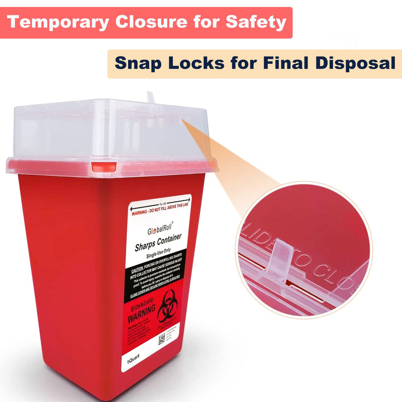 [Australia] - GlobalRoll Sharps Container 1 Quart, 6 Pack Biohazard Needle Disposal Container Small Syringe Disposal Container, Professional Sharps Disposal Container for Home and Travel Use 