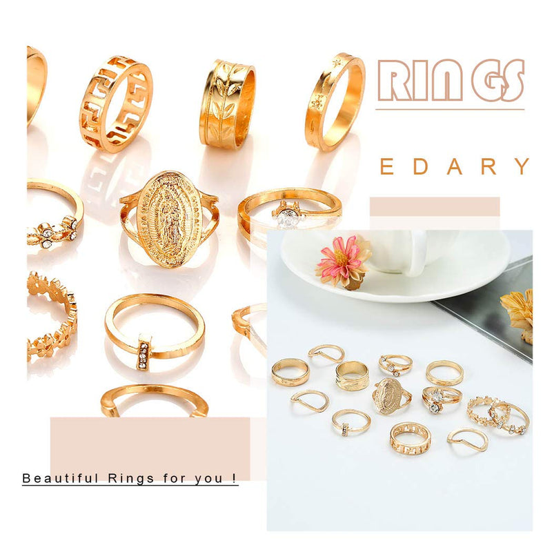 [Australia] - Edary Vintage Carved Joint Knuckle Rings Crystal Rings Set Stackable Rings for Women and Girls Style 1 