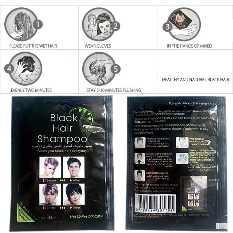 [Australia] - Instant Hair Dye for Men Women- Black Hair Shampoo -Black Color - Simple to Use - Last 30 days - Natural Ingredients 10 Count (Pack of 1) 