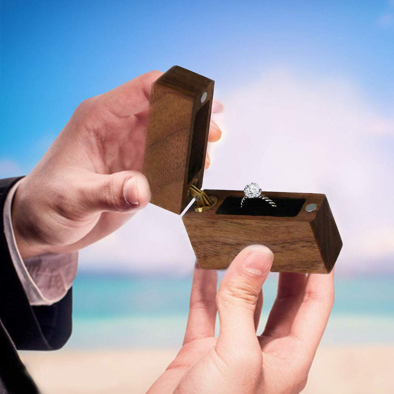 [Australia] - Engagement Ring Box Wood Proposal Wedding Ring Box Cooyeah Square Walnut Wooden Flip Jewelry Organizer Slim Handmade Decorative Boxes (square) 