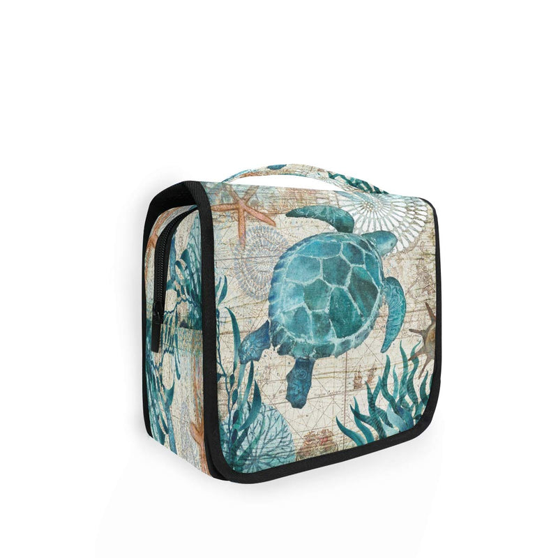 [Australia] - Toprint Sea Ocean Turtle Retro Map Hanging Toiletry Bag Travel Cosmetic Makeup Bag Pouch Waterproof Accessories Organizer Large Portable Wash Gargle Bag for Women Girls Seaweed Gift 