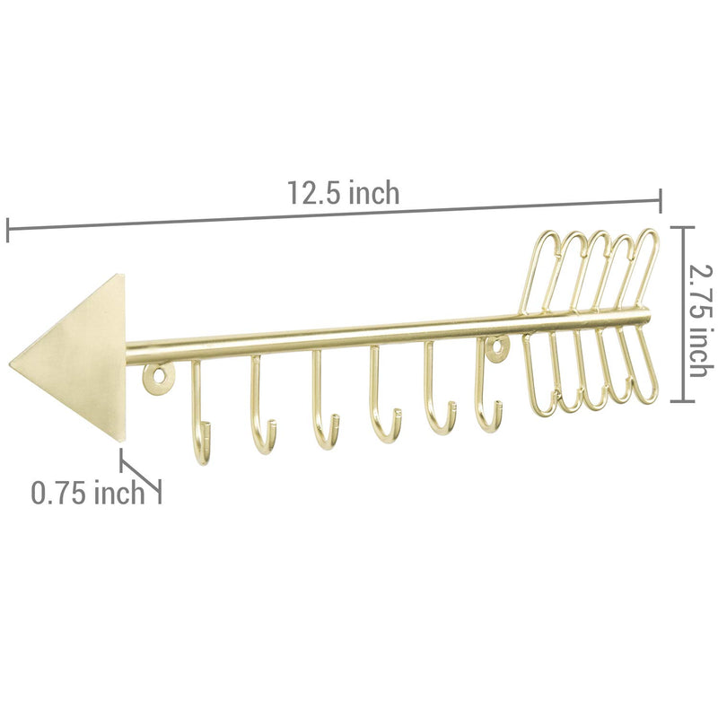 [Australia] - MyGift 6 Hook Modern Arrow Design Brass Tone Metal Wall Mounted Jewelry Organizing Hanging Necklace Rack 