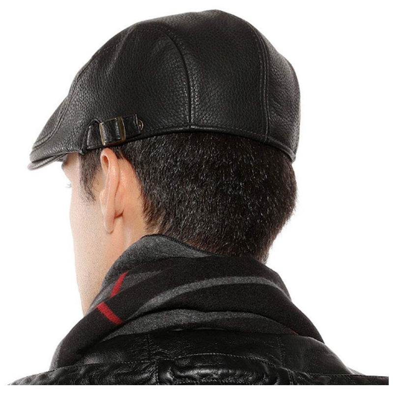 [Australia] - Men Women Vintage Leather Beret Flat Cap Gatsby Newsboy Driving Ivy Hat Black 