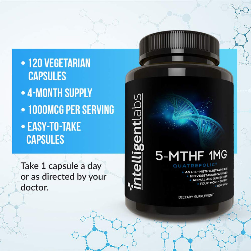 [Australia] - 1MG L-5 MTHF by Intelligent Labs, 120 Capsules 4 Months Supply, L-5-methyltetrahydrofolate Activated Folic Acid Supplement as Quatrefolic Acid, Activated Folate 