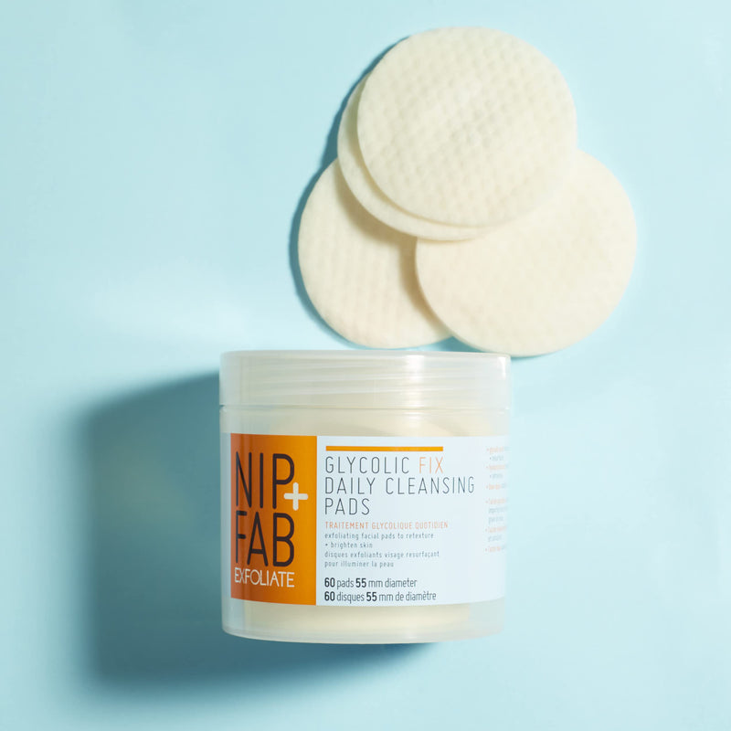[Australia] - Nip + Fab Glycolic Acid Fix Daily Cleansing Pads for Face with Hyaluronic Acid, Witch Hazel, Exfoliating Resurfacing AHA Facial Pad for Exfoliation Even Skin Tone Brighten Skin, 60 Pads Fix Cleansing Pads 