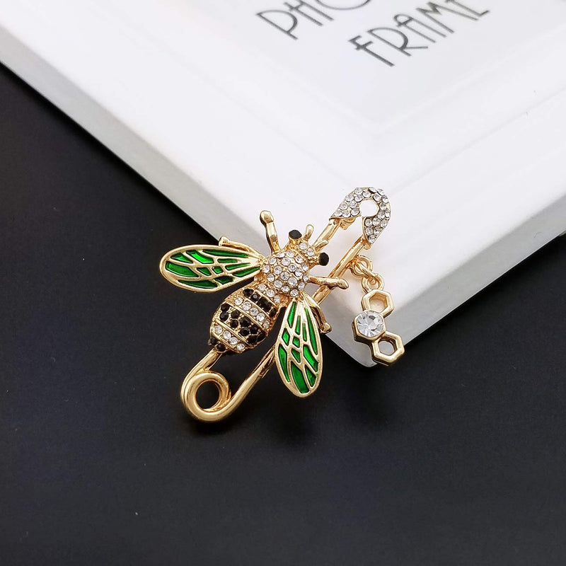 [Australia] - YOQUCOL Cute Honeybee Bee Brooch Pin Cubic Zirconia CZ Crystal Enamel Golden Tone for Women 