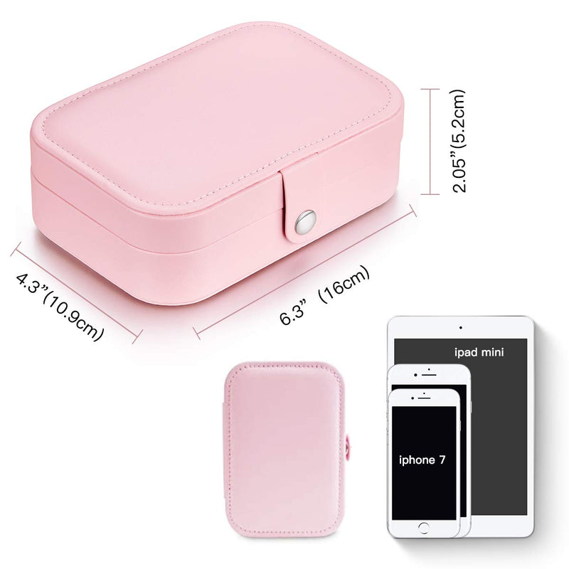 [Australia] - Jewelry Box- Small Portable Travel Jewelry Case Women PU Leather 2 Layer Jewelry Storage Organizer Holder for Necklace Earring Rings, Pink 