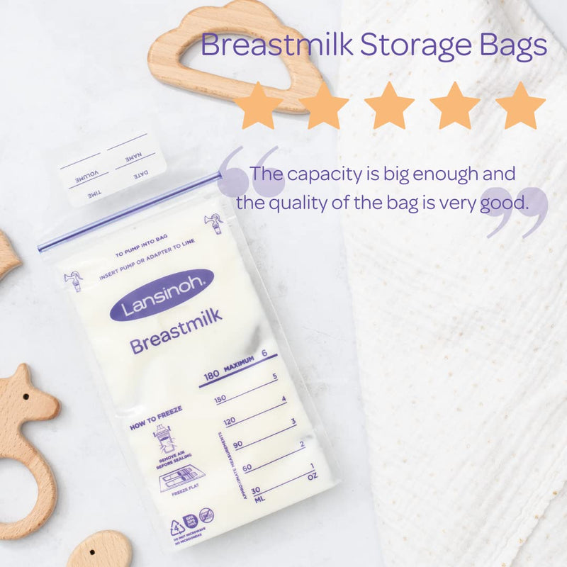[Australia] - Lansinoh Breast Milk Storage Bags Breastmilk Pouches for fridge or freezer use, store flat or standing, BPA and BPS free, pre-sterilised, double zipper seal, Pack of 25 25 Count single 
