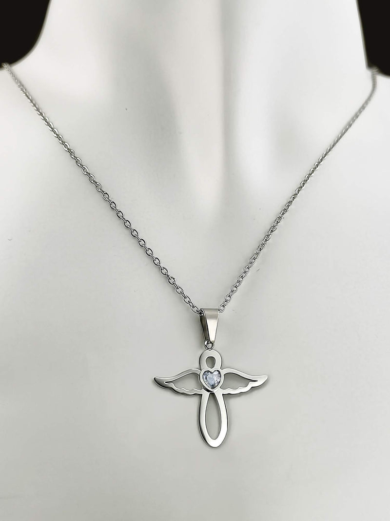 [Australia] - PHOCKSIN Jan-Dec Birthstone Necklaces for Women Cubic Zirconia Infinity with Cute Angel Wing Pendant Necklace for Girls April 