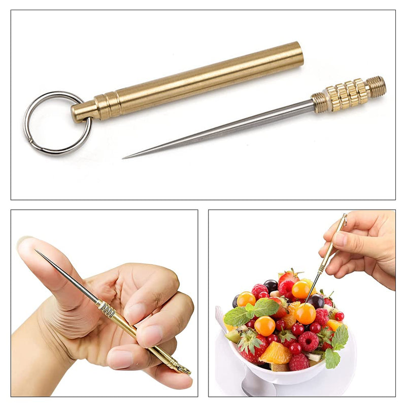 [Australia] - 5 Pcs Portable Toothpicks with Key Ring Metal Toothpick Titanium Toothpicks Multifunctional Metal Toothpick for Outdoor Picnic and Camping 