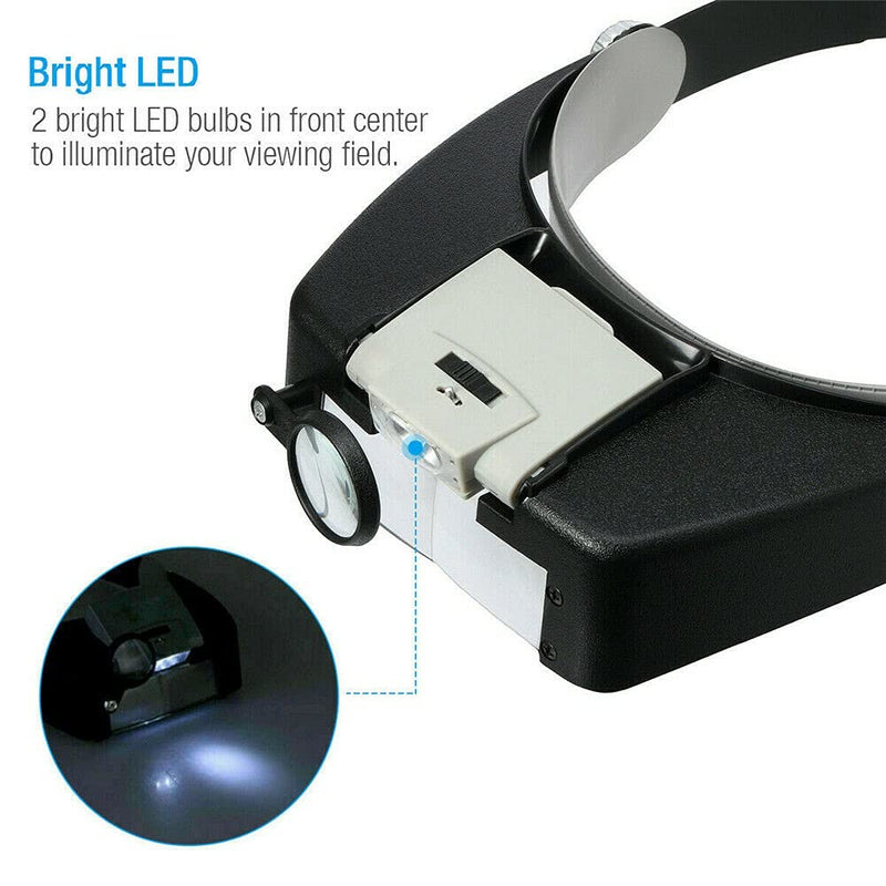 [Australia] - Head Magnifier Jewelers with LED Light Illuminated Helmet Magnifying 1.5X 3X 8.5X 10x Tools for Watch Repair, Precision Work Reading Aid 