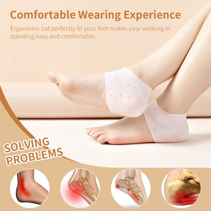 [Australia] - Gel Heel Protectors,3 Pairs of Heel Protector Pads for Men and Women, Breathable Silicone Heel Cushion Cups Heel Spur Relief Foot Sleeve for Heel Pain White 