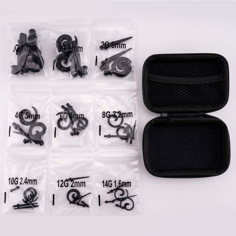 [Australia] - LLGLTEC Ear Stretching Kit 54 Pieces 14G-00G Ear Gauges Expander Set Acrylic Tapers and Plugs & Silicone Tunnels Body Piercing Jewelry Set with EVA Box Black 
