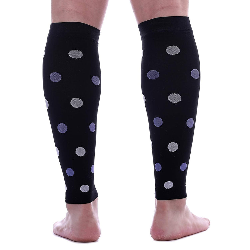[Australia] - Doc Miller Calf Compression Sleeve Men Women, 20-30mmHg Medical Grade Leg Compression Sleeve for Shin Splints, Varicose Vein & Calf Muscles Recovery, 1 Pair Medium Black Violet White Polka Dots Black/VioletWhite 