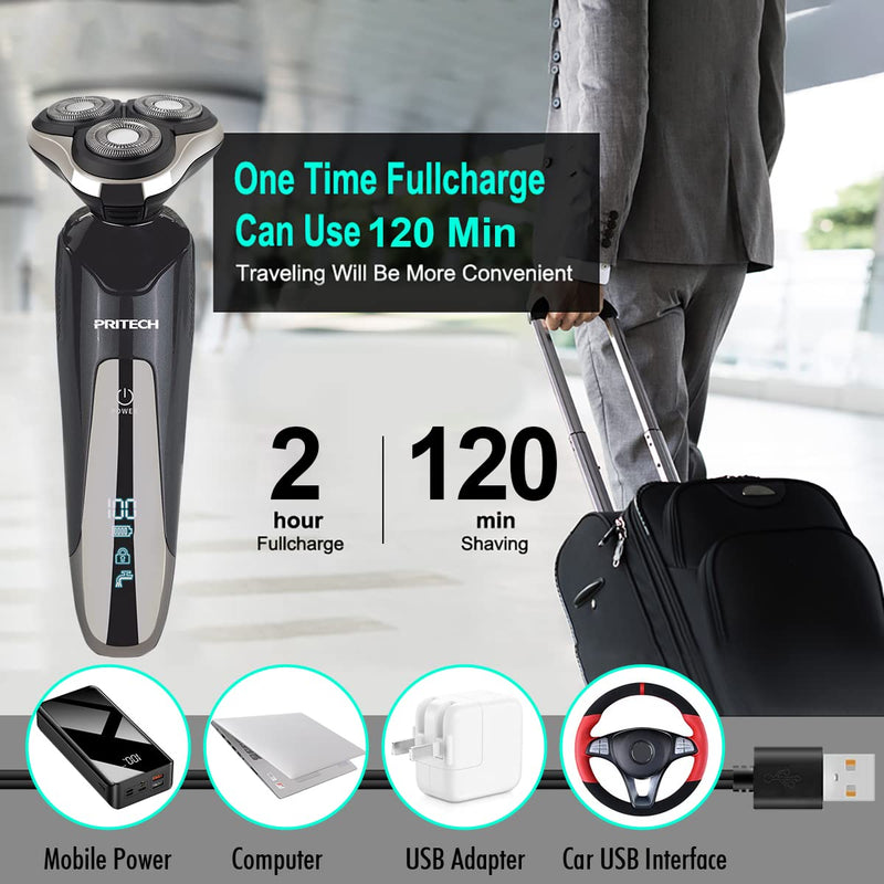 [Australia] - Electric Shavers Men Electric Razors for Men Face Shaver Electric Rechargeable Razor Cordless Shaver for Mens Razors Electric Mens Electric Razors for Shaving Rotary Shavers Waterproof Wet Dry PRITECH USB 