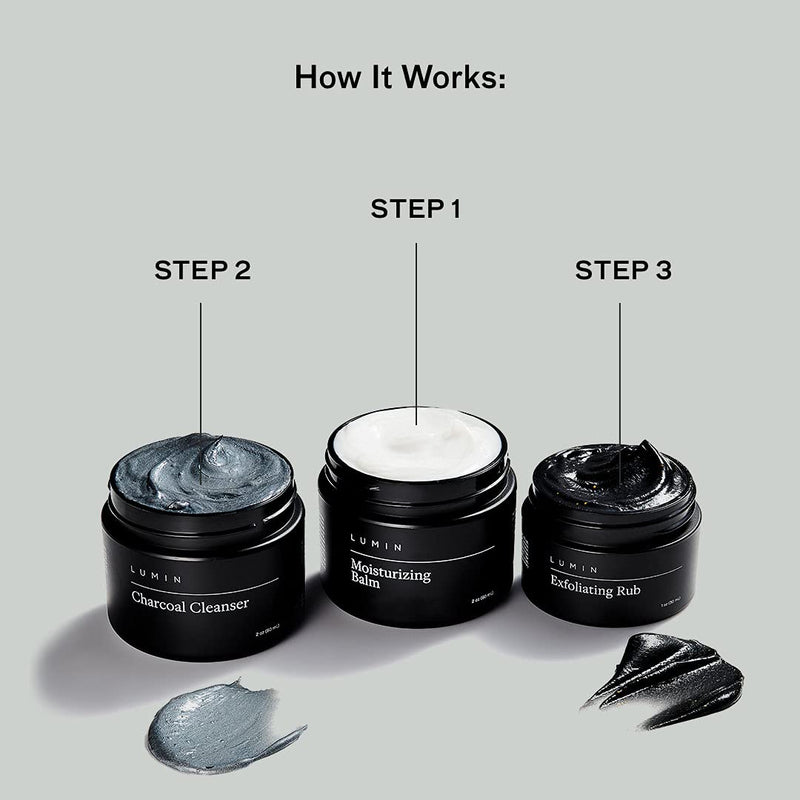 [Australia] - The Classic Maintenance Collection for Men (Oily Skin): Cleanse, Hydrate, and Renew Skin - Includes Moisturizing Balm, Exfoliating Rub, and Charcoal Cleanser - Achieve Your Best Look with Lumin 1-Pack 