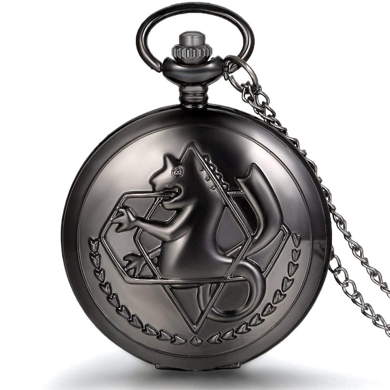 [Australia] - Fullmetal Alchemist Pocket Watch with Chain for Cosplay Accessories Anime Men Brotherhood Watch FMA-Black 