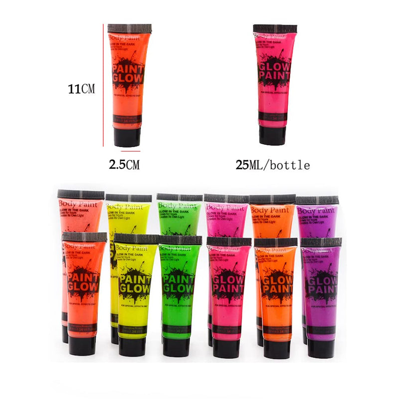 [Australia] - New Glow in the Dark Face Body Paint Washable Face Paint 6 Colors Black Light Face Makeup for Halloween Christmas Birthday Party (25ml, 6 colors) 