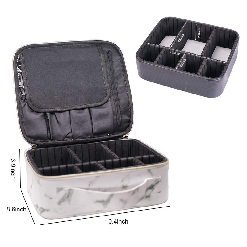 [Australia] - JUER Travel Makeup Train Case with Adjustable Dividers White Marble Makeup Organizer Bag Portable Cosmetic Storage Cases with Brush Holders (White marble texture) White marble texture 