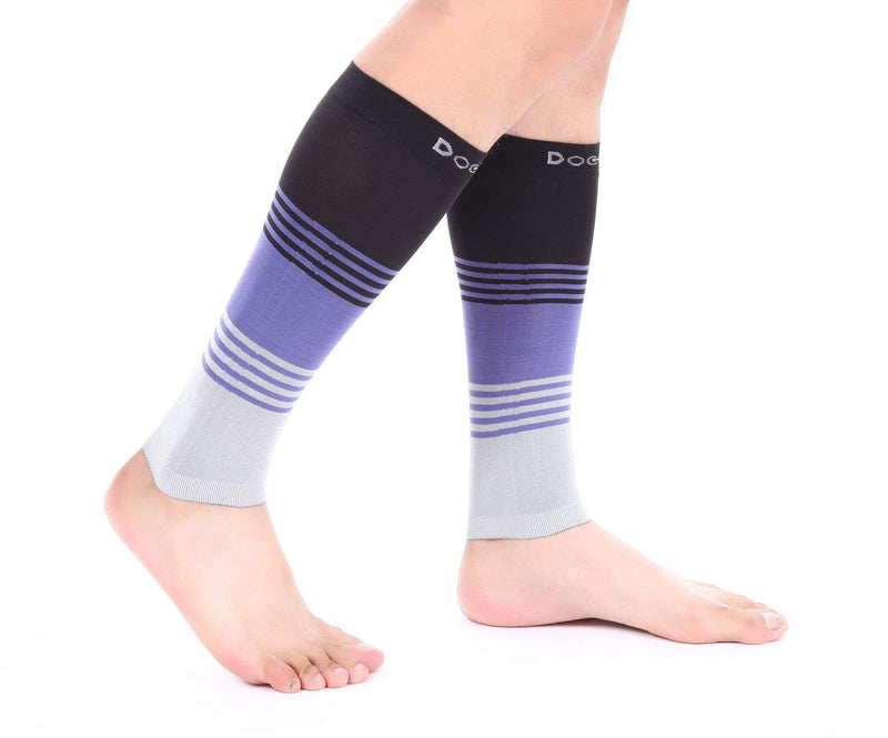 [Australia] - Doc Miller Calf Compression Sleeve Men and Women 20-30 mmHg, Shin Splint Compression Sleeve, Medical Grade Socks for Varicose Veins and Maternity 1 Pair Large Black Purple Grey Calf Sleeve Black.Purple.Gray 
