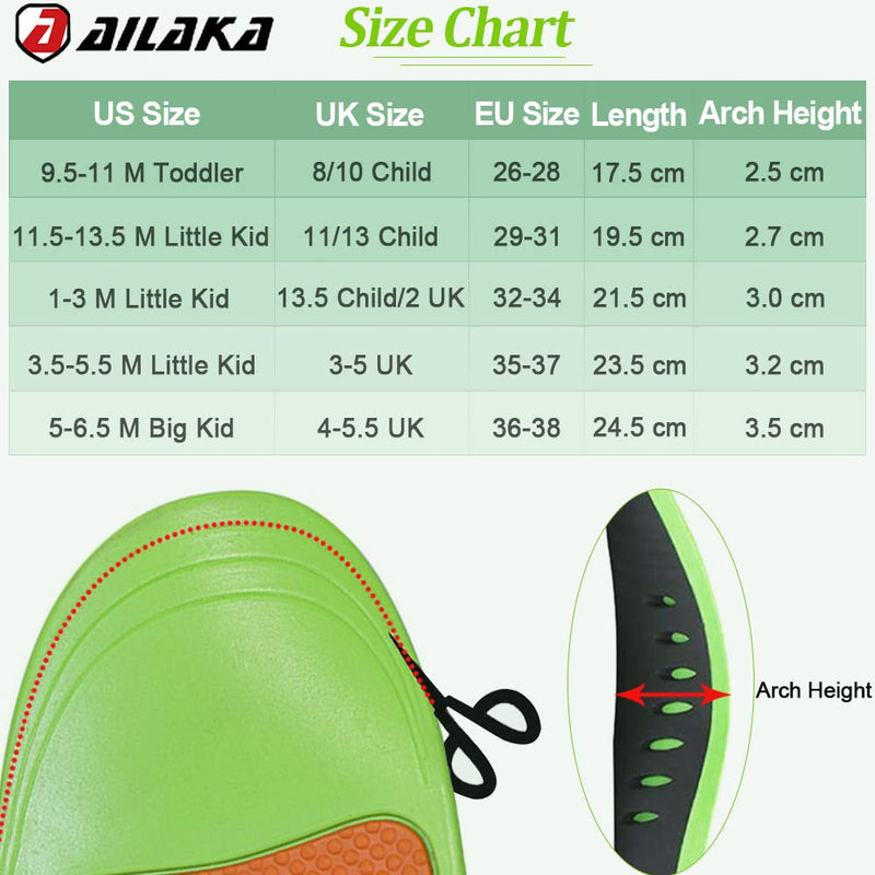 [Australia] - Ailaka Kids Orthotic Arch Support Shoe Insoles, Plantar Fasciitis Cushioning Athletic Inserts for Flatfoot Pain Relief Running Walking 13.5 UK Child/2 UK Green 