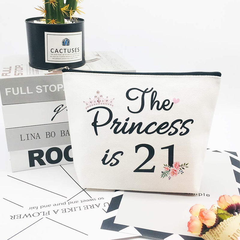 [Australia] - 21st Birthday Gifts for Women Best Friend Daughter Funny 21 Year Old Birthday Gift for Her The Princess is 21 Cute Makeup Bag Celebrate Turning Twenty One 