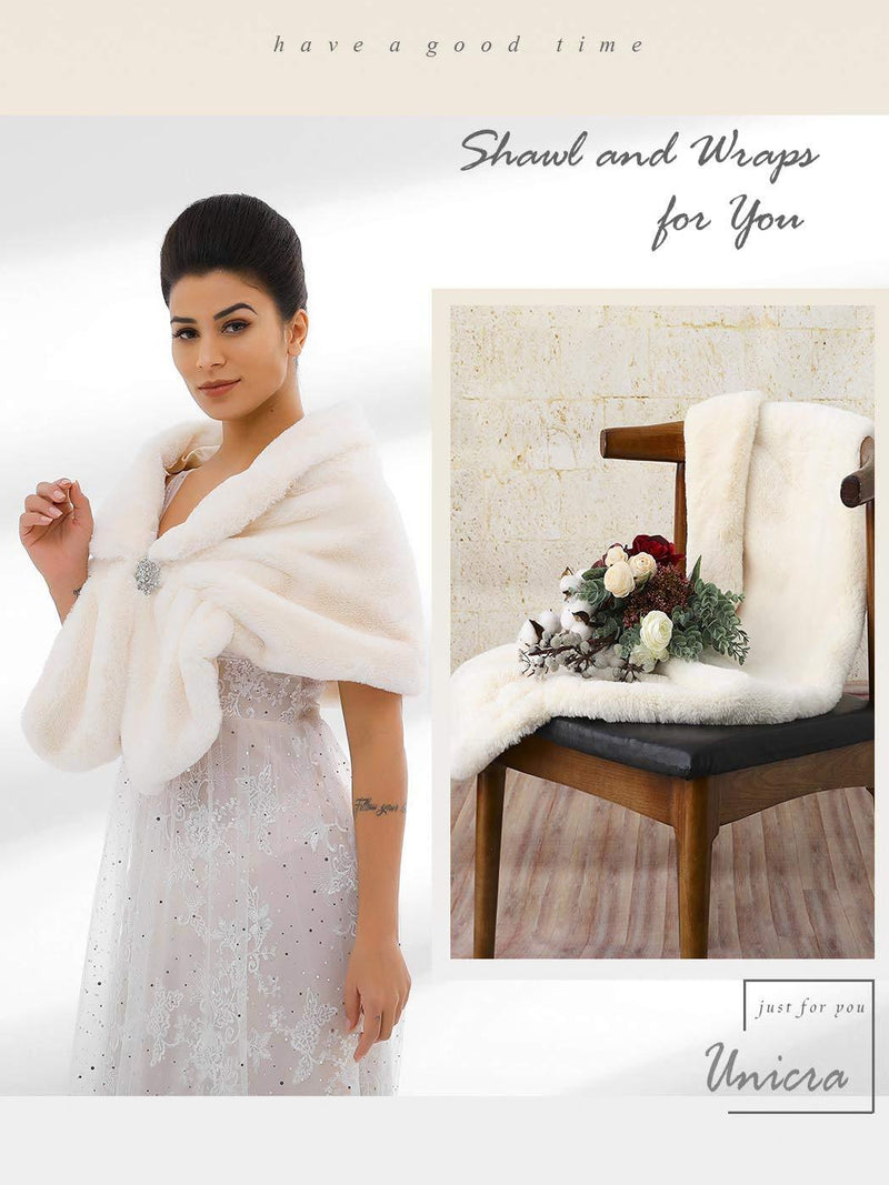 [Australia] - Unicra Women's Brown Faux Fur Shawls and Wraps Wedding Faux Fox Fur Stole Bridal Fur Scarf for Bride and Bridesmaids Beige 