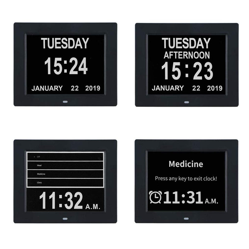[Australia] - TMC [Newest Version] Digital Calendar Day Clock -Extra Large Impaired Vision Memory Loss Clock with 12 Alarm Options for Seniors, Elderly, Dementia, Alzheimer (8-inch,Black) 