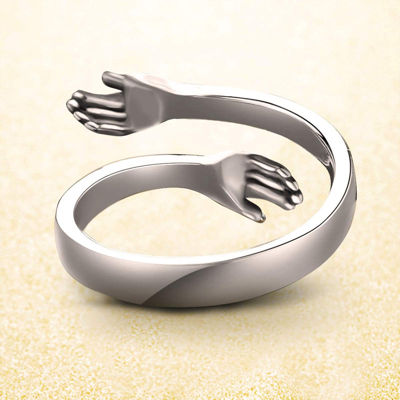 [Australia] - MAELOVE 925 Sterling Silver Hug Rings,Couple Hug Rings for Women Men,Simple Rings for Women Teen Girls Silver Hugging Hands Cute Open Ring Band Adjustable Free Silver Matching Ring Jewelry(1Pcs) US size 6 
