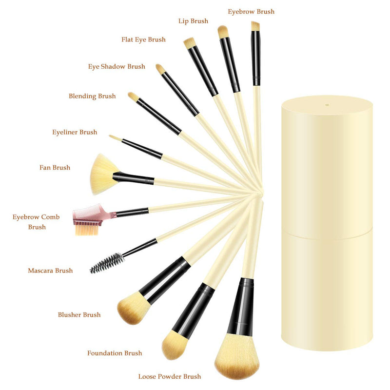 [Australia] - Makeup Brush Sets - 12 Pcs Makeup Brushes for Foundation Eyeshadow Eyebrow Eyeliner Blush Powder Concealer Contour Beige 