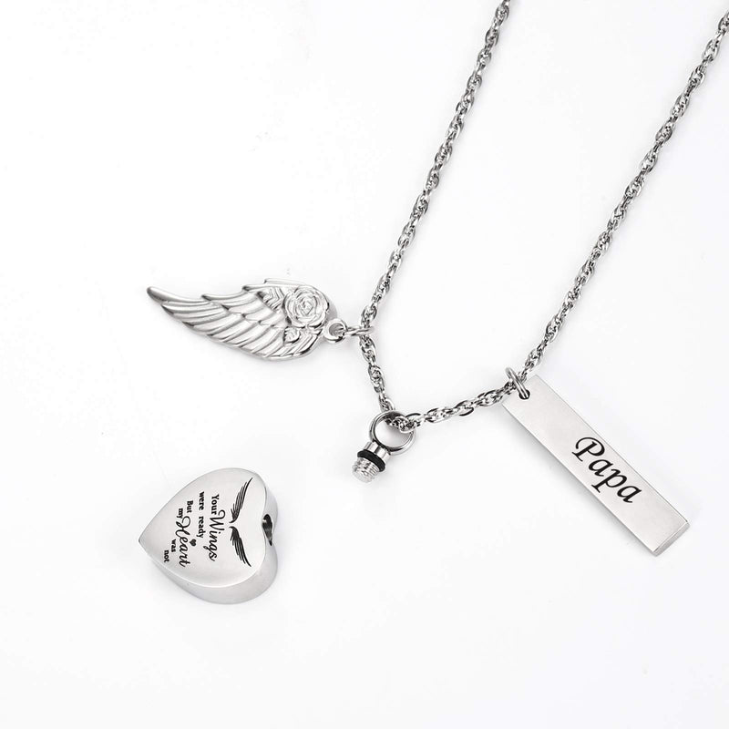 [Australia] - BGAFLOVE Heart Urn Necklace for Ashes with Wings Cremation Jewelry for Ashes -Your Wings were Ready But My Heart was Not Papa angel wings 