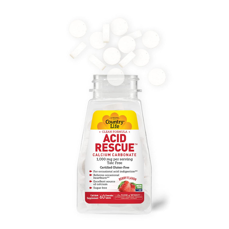 [Australia] - Country Life Acid Rescue Calcium Carbonate Berry Flavor 1 000 mg 60 Chewable Tablets 60 Count (Pack of 1) 