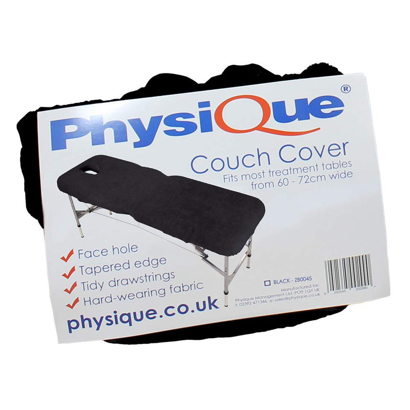 [Australia] - PHYSIQUE Couch Cover for Massage Table/Bed - Protective cover with Face Hole - Massage Bed Cover, Comfortable and Thick Fabric - Black 