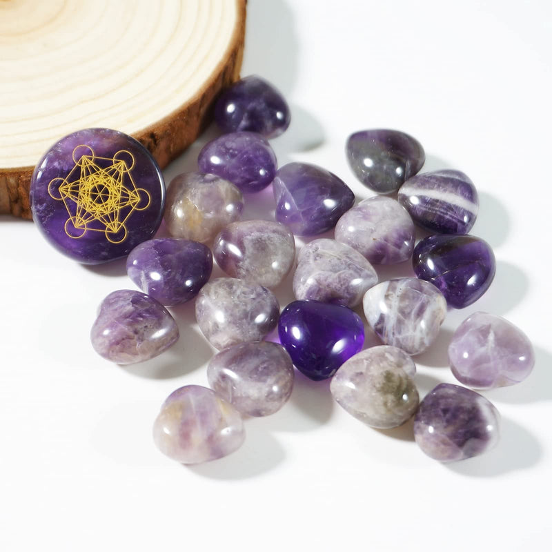 [Australia] - Soulnioi Healing Crystal Natural Amethyst Heart Shape Love Stone Pocket Stone Metatron's Cube Amethyst Round Thumb Plam Stone Disc 