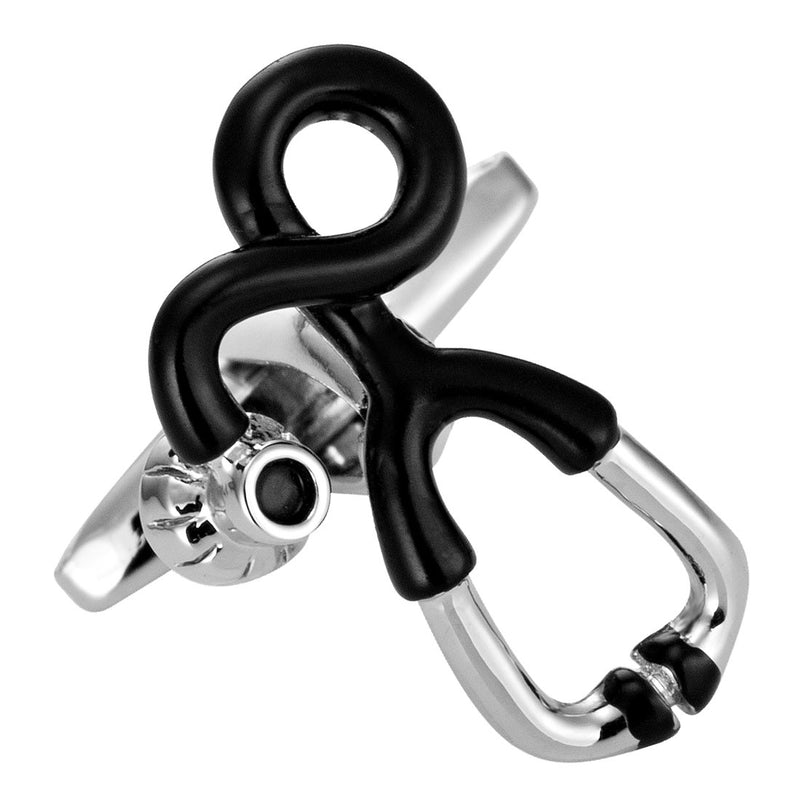 [Australia] - Unusual Doctor Style Stainless Steel Stethoscope Cufflinks for Men (Black, Silver) 