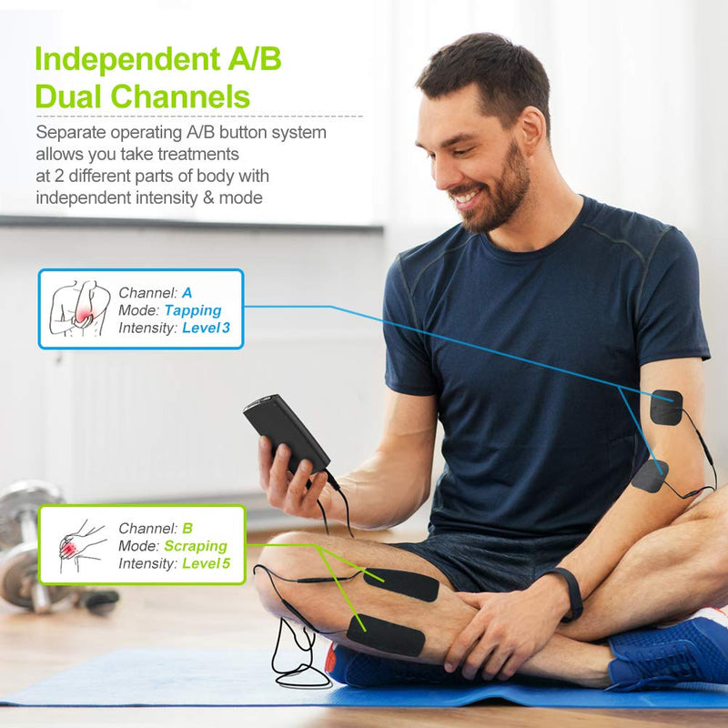 [Australia] - AUVON Dual Channel TENS Machine for Pain Relief, TENS Unit Muscle Stimulator with 20 Modes, 2" and 2"x4" TENS Pads Replacement (Black) 