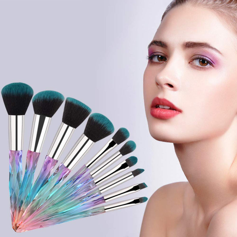 [Australia] - Makeup Brushes, 10PCs Professional Cosmetic Brush Set Special Shiny Foundation Face Powder Brush Eyeshadows Blending Blush Brushes Colorful Plastic Handle (Blue) Blue 
