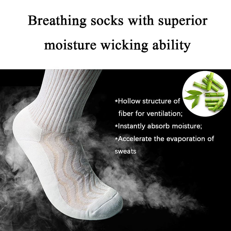 [Australia] - MD 6 Pairs Non-Binding Women's Cushioned Moisture Wicking Bamboo Diabetic Crew Dress Socks 9-11 White 