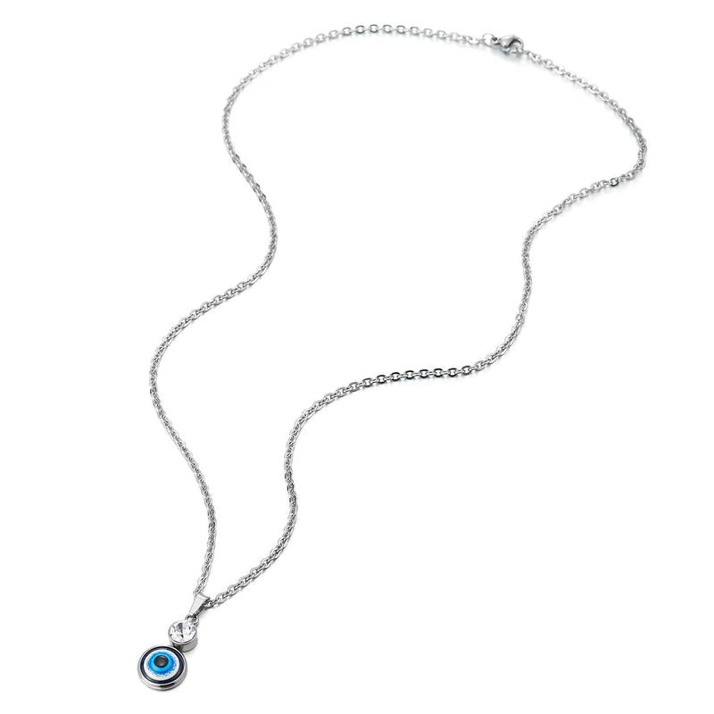 [Australia] - COOLSTEELANDBEYOND Womens Steel Small Evil Eye Protection Pendant Necklace with Solitaire Cubic Zirconia, Earrings Set 