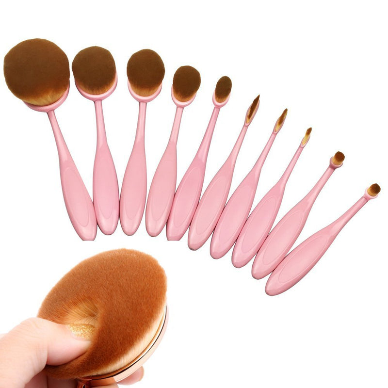 [Australia] - BeautyCoco Oval Toothbrush Makeup Brush Set Foundation Brushes Contour Powder Blush Conceler Brush Makeup Cosmetic Tool Set Rose Gold with Gift Box (Pink) Pink 