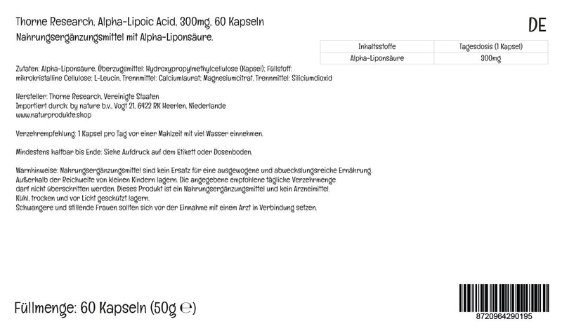 [Australia] - PremiumVital, Thorne Research, Alpha-Lipoic Acid, 300mg, 60 Vegan Capsules, with Practical Pill Box, Lab-Tested, Vegetarian, Soy-Free, Gluten-Free, Non-GMO 