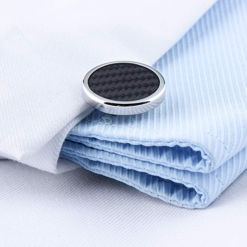 [Australia] - HAWSON Carbon Fiber Cuff Links and Tuxedo Studs Set for Men Business Wedding Black 