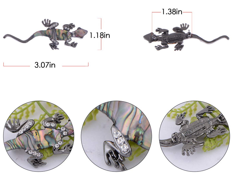 [Australia] - Alilang Gunmetal Clear Crystal Colored Rhinestones Abalone Lizard Brooch Pin 