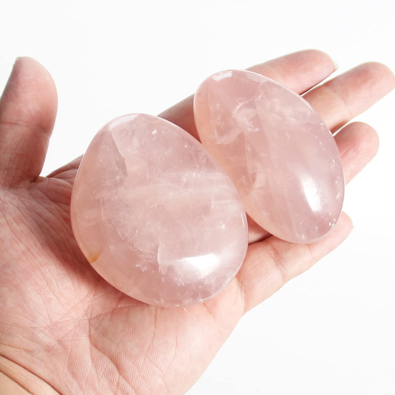 [Australia] - Orientrea Rose Quartz Palm Stone-2 Pcs Rose Quartz Pocket Energy Stone, Smooth Healing Crystal Worry Stone (Rose Quartz) 