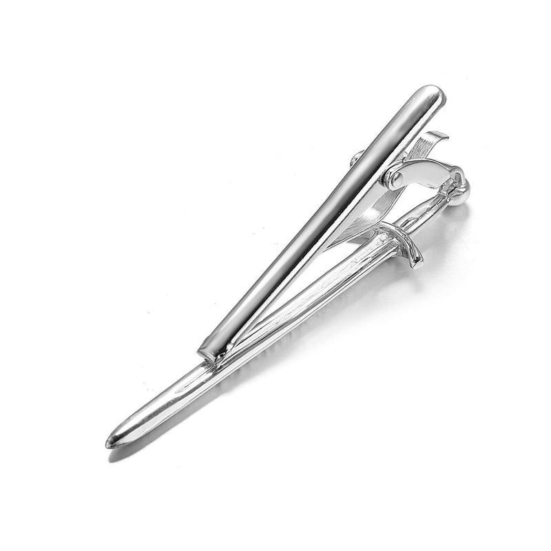 [Australia] - Yoursfs Silver Tie Bar Set Mens Special Shape Alloy Skinny Tie Clips Pins Texture Tie Clips 