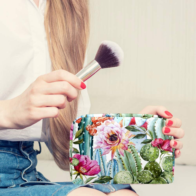 [Australia] - Watercolor Flowers Roses And Cactus Cosmetic Bag Travel Makeup Bag for Women Girls Zippered Pencil Case Pen Pouch Storage Holder Box Stationery for Office School Multi-colored 4 